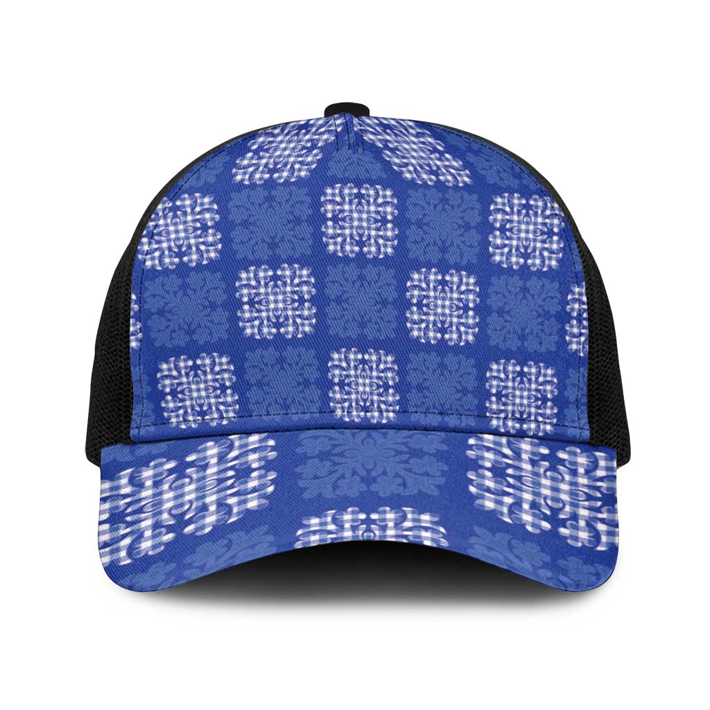 Royal Blue Palaka Quilt Hawaii Baseball Net Cap Traditional Hawaii-plaid Pattern - Polynesian Pride