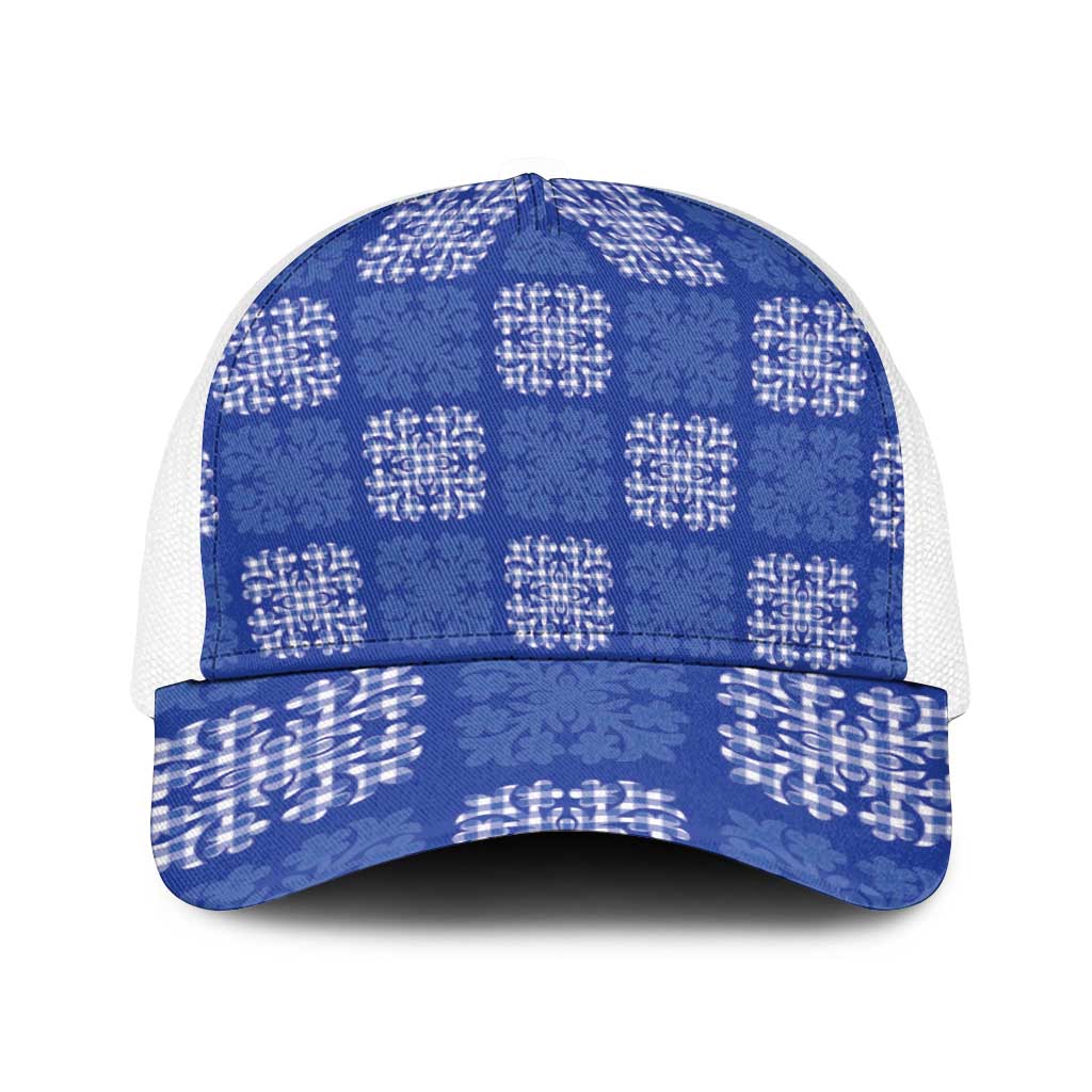 Royal Blue Palaka Quilt Hawaii Baseball Net Cap Traditional Hawaii-plaid Pattern - Polynesian Pride