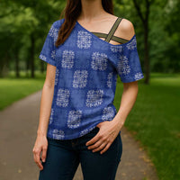 Royal Blue Palaka Quilt Hawaii Cross Shoulder Shirt Traditional Hawaii-plaid Pattern - Polynesian Pride