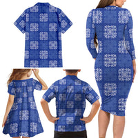Royal Blue Palaka Quilt Hawaii Family Matching Long Sleeve Bodycon Dress and Hawaiian Shirt Traditional Hawaii-plaid Pattern LT14 - Polynesian Pride