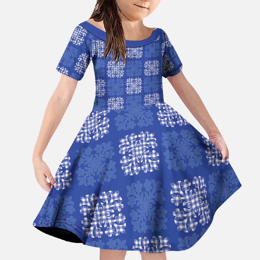 Royal Blue Palaka Quilt Hawaii Family Matching Mermaid Dress and Hawaiian Shirt Traditional Hawaii-plaid Pattern LT14 Daughter's Dress Royal Blue - Polynesian Pride