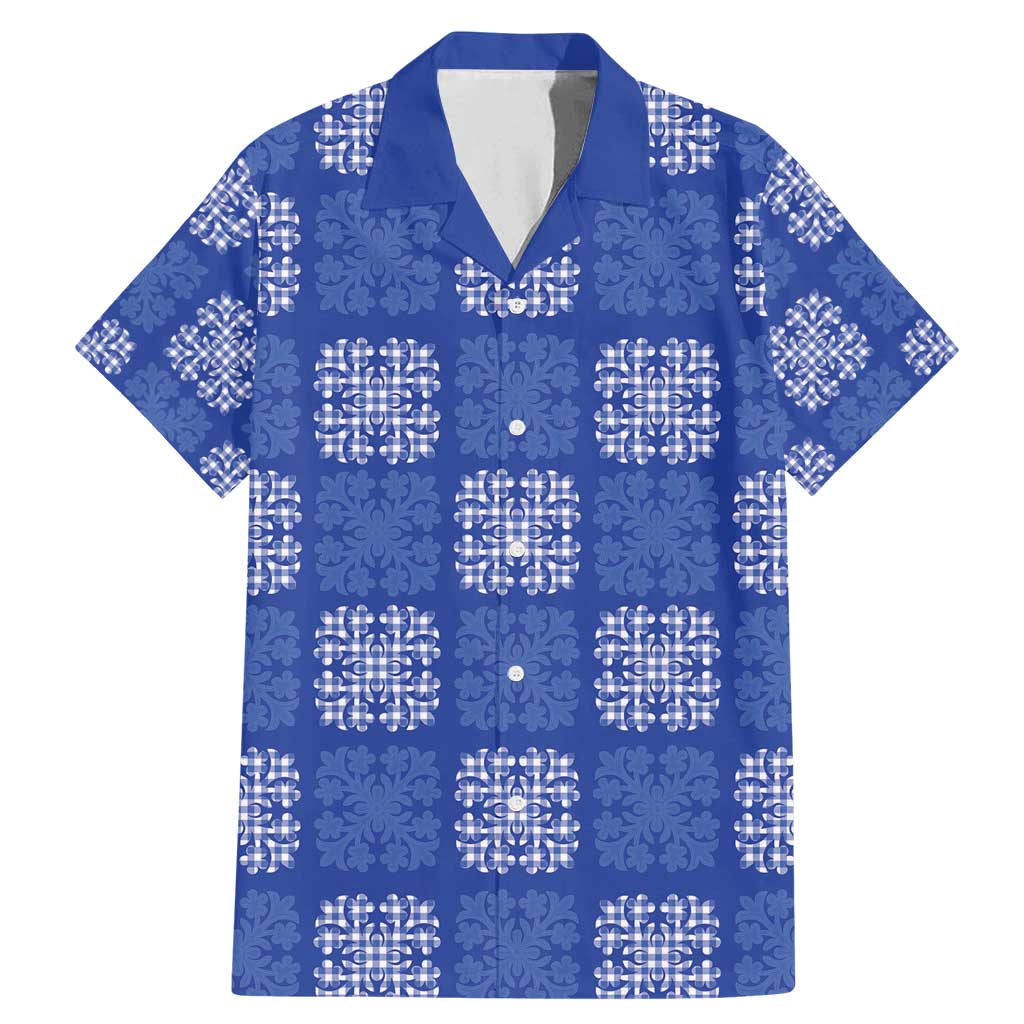 Royal Blue Palaka Quilt Hawaii Family Matching Mermaid Dress and Hawaiian Shirt Traditional Hawaii-plaid Pattern LT14 Dad's Shirt - Short Sleeve Royal Blue - Polynesian Pride