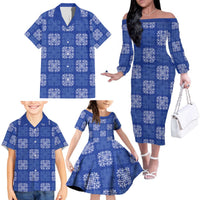 Royal Blue Palaka Quilt Hawaii Family Matching Off The Shoulder Long Sleeve Dress and Hawaiian Shirt Traditional Hawaii-plaid Pattern LT14 - Polynesian Pride