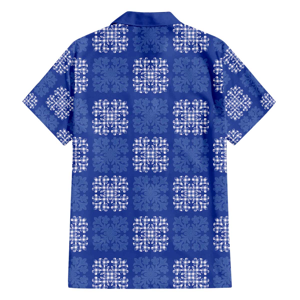 Royal Blue Palaka Quilt Hawaii Family Matching Off The Shoulder Long Sleeve Dress and Hawaiian Shirt Traditional Hawaii-plaid Pattern LT14 - Polynesian Pride