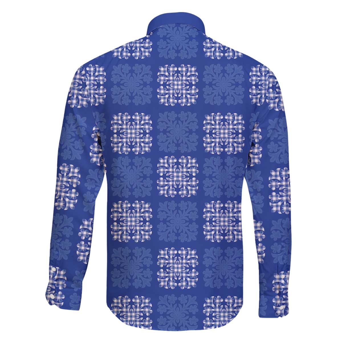 Royal Blue Palaka Quilt Hawaii Family Matching Off The Shoulder Long Sleeve Dress and Hawaiian Shirt Traditional Hawaii-plaid Pattern LT14 - Polynesian Pride