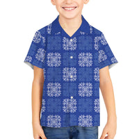 Royal Blue Palaka Quilt Hawaii Family Matching Off The Shoulder Long Sleeve Dress and Hawaiian Shirt Traditional Hawaii-plaid Pattern LT14 Son's Shirt Royal Blue - Polynesian Pride