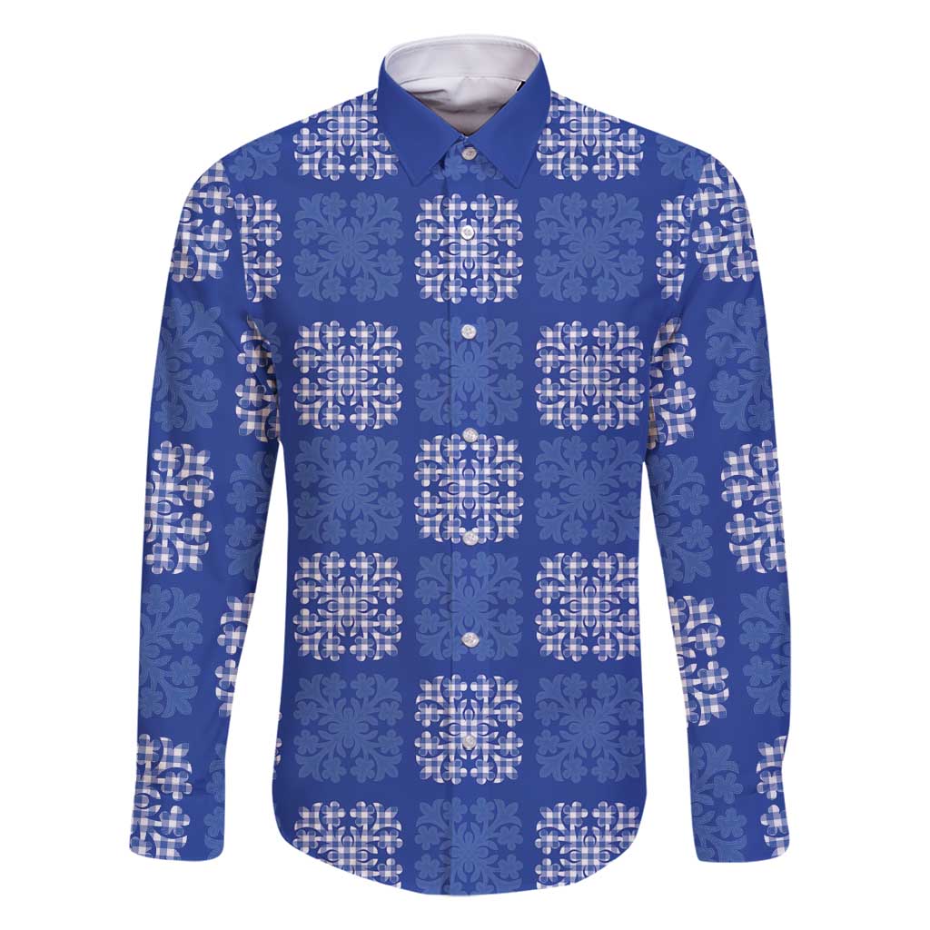 Royal Blue Palaka Quilt Hawaii Family Matching Off Shoulder Maxi Dress and Hawaiian Shirt Traditional Hawaii-plaid Pattern - Polynesian Pride
