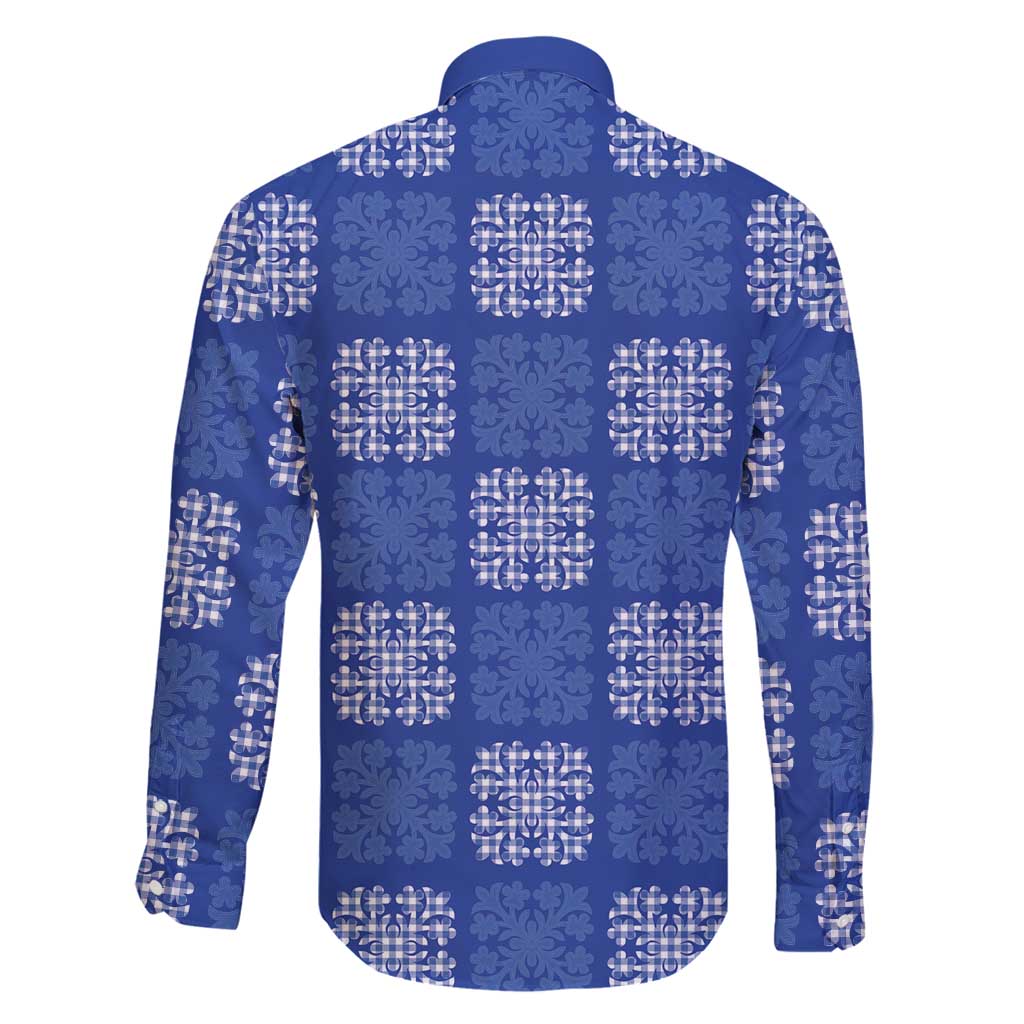 Royal Blue Palaka Quilt Hawaii Family Matching Off Shoulder Maxi Dress and Hawaiian Shirt Traditional Hawaii-plaid Pattern - Polynesian Pride