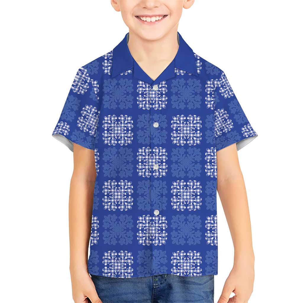 Royal Blue Palaka Quilt Hawaii Family Matching Short Sleeve Bodycon Dress and Hawaiian Shirt Traditional Hawaii-plaid Pattern LT14 Son's Shirt Royal Blue - Polynesian Pride
