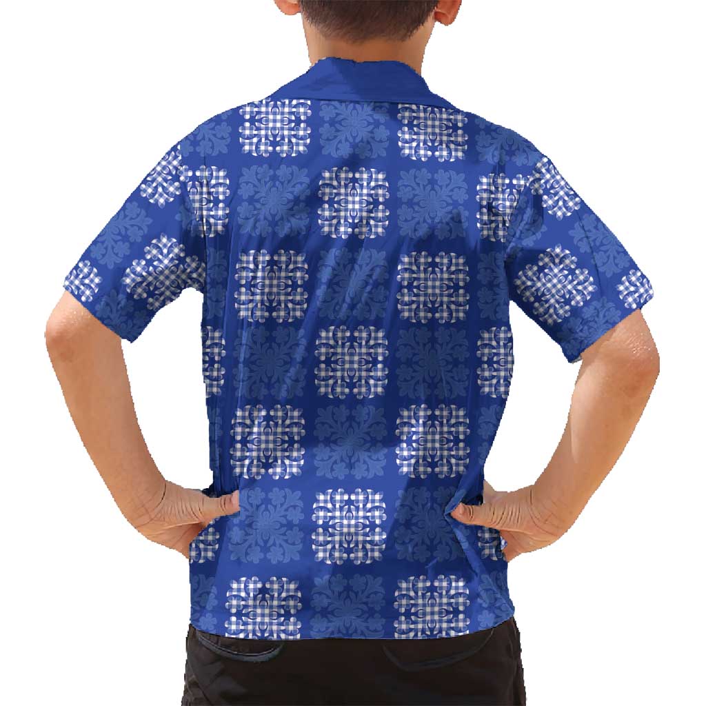Royal Blue Palaka Quilt Hawaii Family Matching Tank Maxi Dress and Hawaiian Shirt Traditional Hawaii-plaid Pattern LT14 - Polynesian Pride