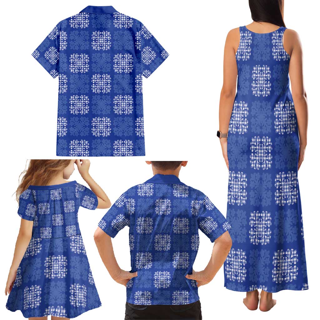 Royal Blue Palaka Quilt Hawaii Family Matching Tank Maxi Dress and Hawaiian Shirt Traditional Hawaii-plaid Pattern LT14 - Polynesian Pride