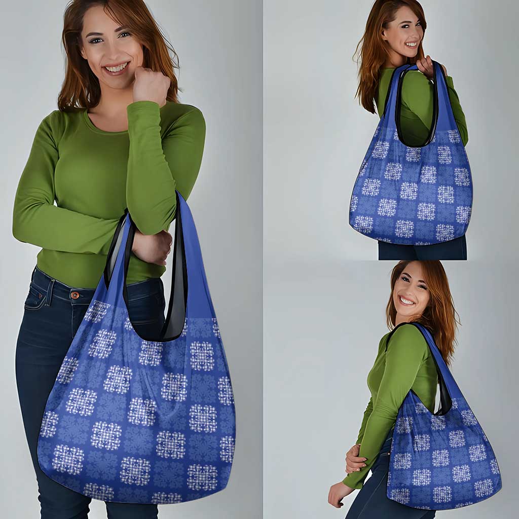 Royal Blue Palaka Quilt Hawaii Grocery Bag Traditional Hawaii-plaid Pattern - Polynesian Pride
