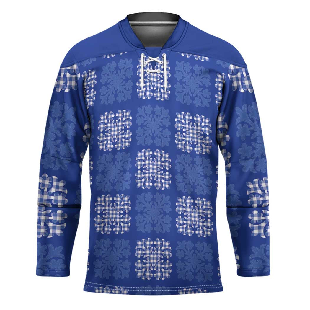 Royal Blue Palaka Quilt Hawaii Hockey Jersey Traditional Hawaii-plaid Pattern - Polynesian Pride