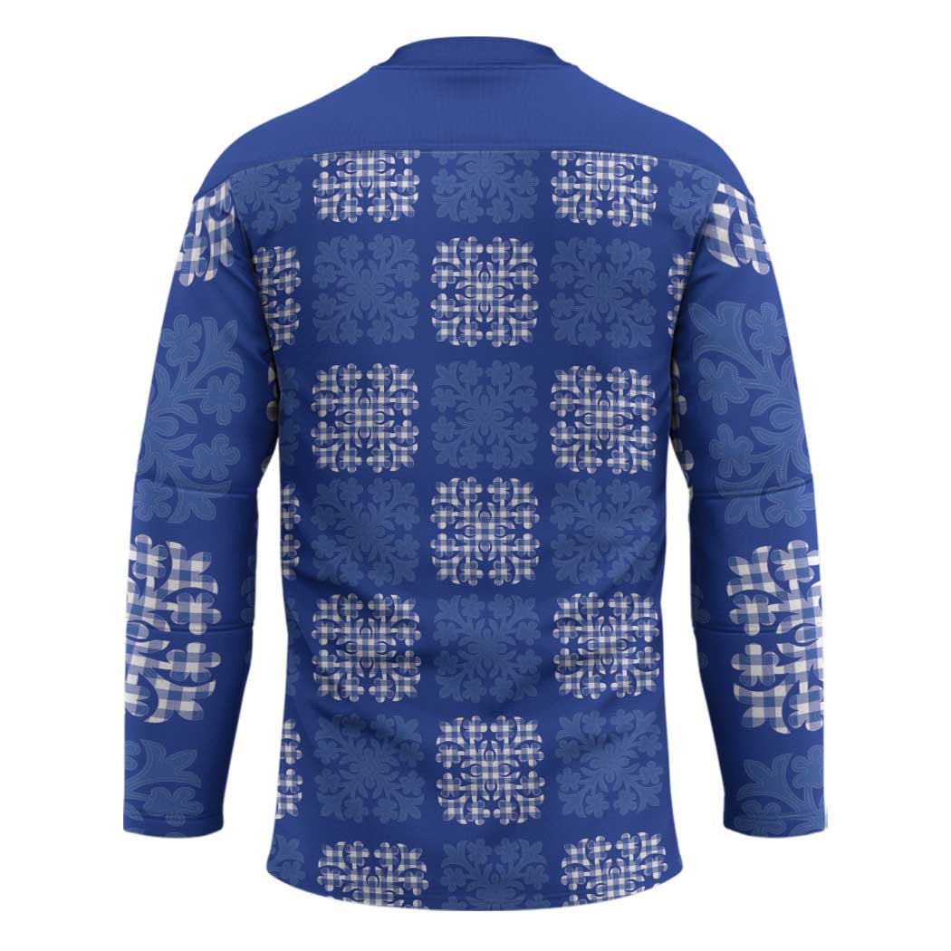 Royal Blue Palaka Quilt Hawaii Hockey Jersey Traditional Hawaii-plaid Pattern - Polynesian Pride