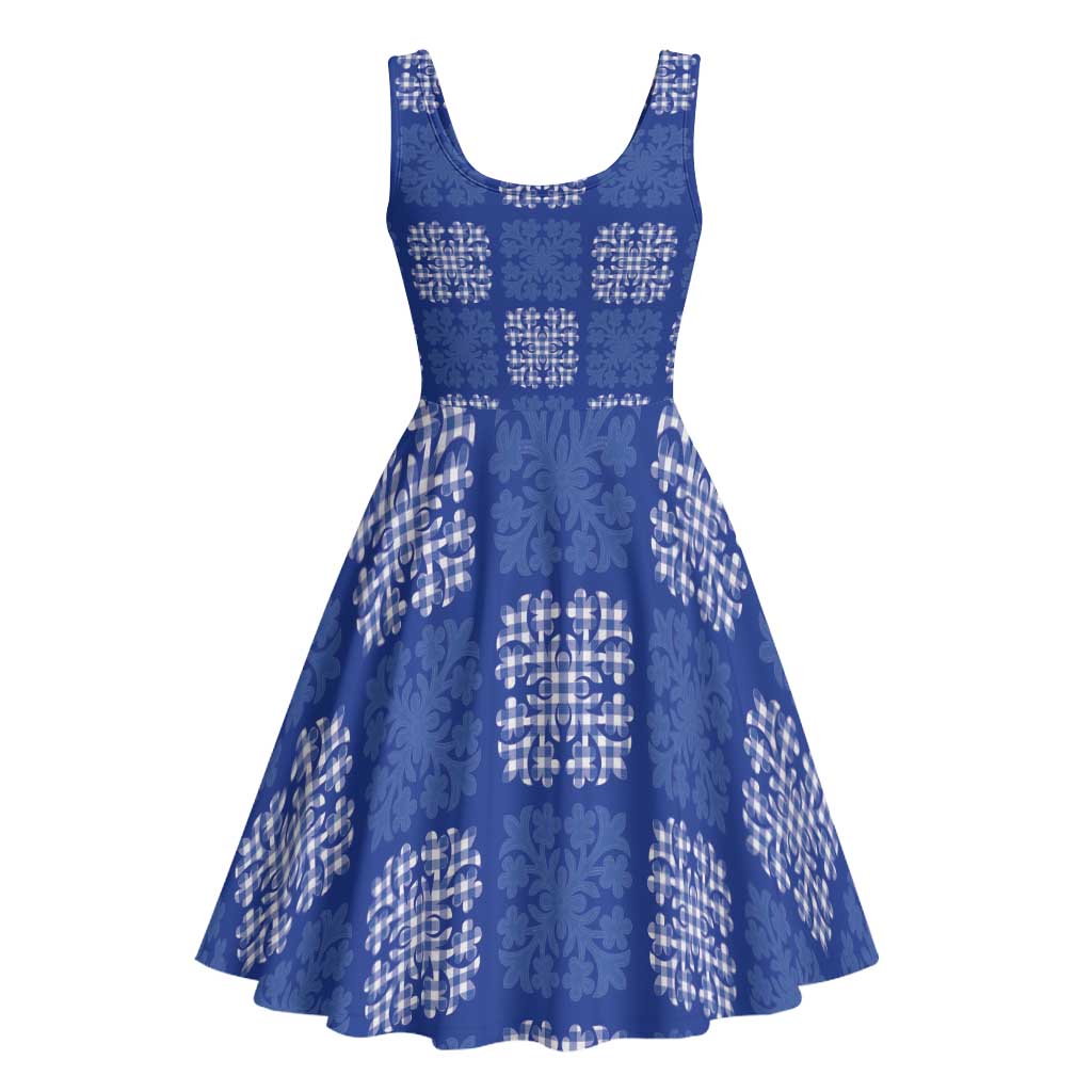 Royal Blue Palaka Quilt Hawaii Midi Dress Traditional Hawaii-plaid Pattern - Polynesian Pride