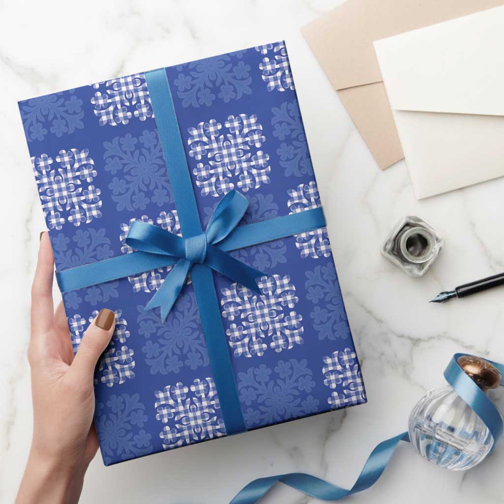 Royal Blue Palaka Quilt Hawaii Wrapping Paper Traditional Hawaii-plaid Pattern - Polynesian Pride