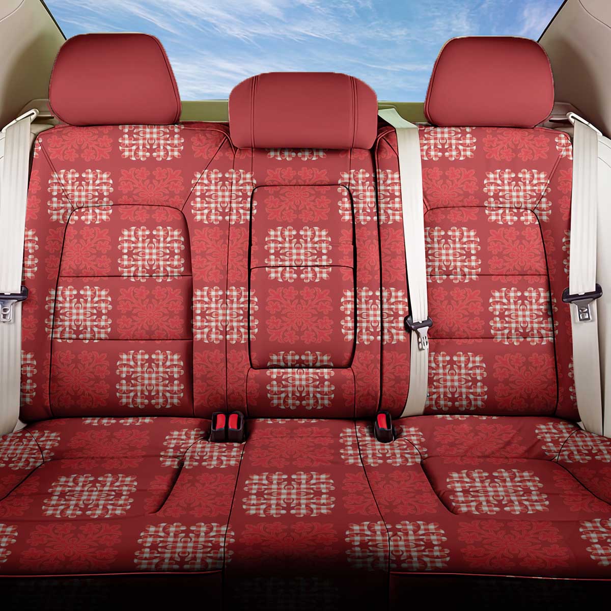 Red Palaka Quilt Hawaii Back Car Seat Cover Traditional Hawaii-plaid Pattern - Polynesian Pride