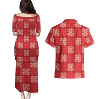 Red Palaka Quilt Hawaii Couples Matching Puletasi and Hawaiian Shirt Traditional Hawaii-plaid Pattern - Polynesian Pride