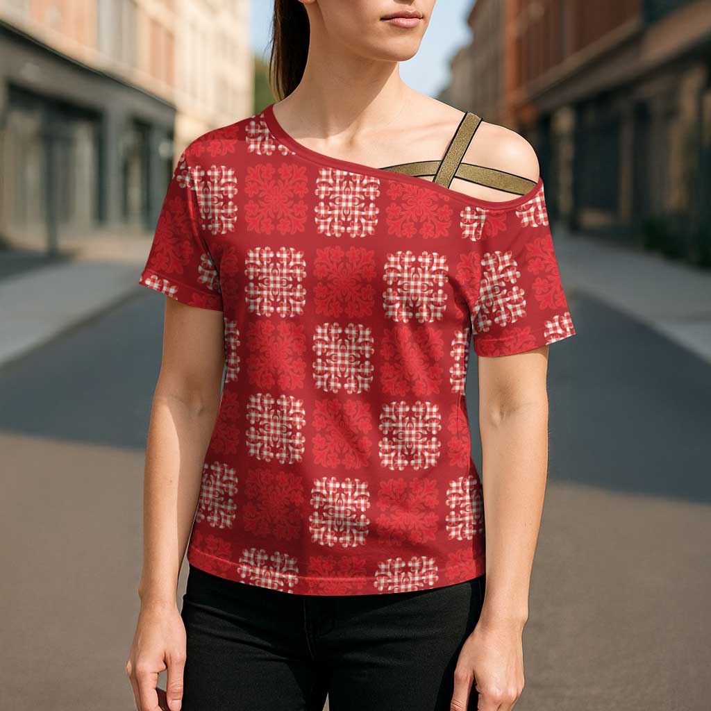 Red Palaka Quilt Hawaii Cross Shoulder Shirt Traditional Hawaii-plaid Pattern - Polynesian Pride
