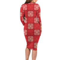 Red Palaka Quilt Hawaii Family Matching Long Sleeve Bodycon Dress and Hawaiian Shirt Traditional Hawaii-plaid Pattern LT14 - Polynesian Pride