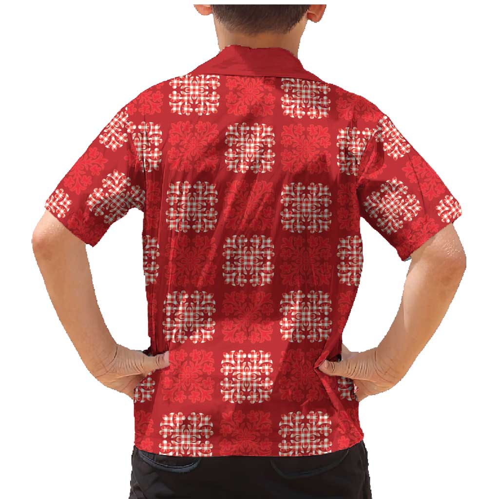 Red Palaka Quilt Hawaii Family Matching Mermaid Dress and Hawaiian Shirt Traditional Hawaii-plaid Pattern - Polynesian Pride