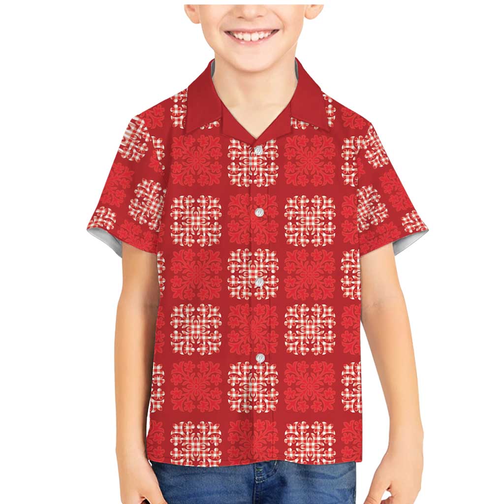 Red Palaka Quilt Hawaii Family Matching Mermaid Dress and Hawaiian Shirt Traditional Hawaii-plaid Pattern - Polynesian Pride