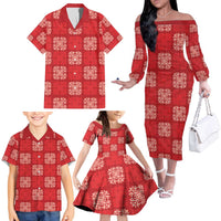 Red Palaka Quilt Hawaii Family Matching Off The Shoulder Long Sleeve Dress and Hawaiian Shirt Traditional Hawaii-plaid Pattern LT14 - Polynesian Pride