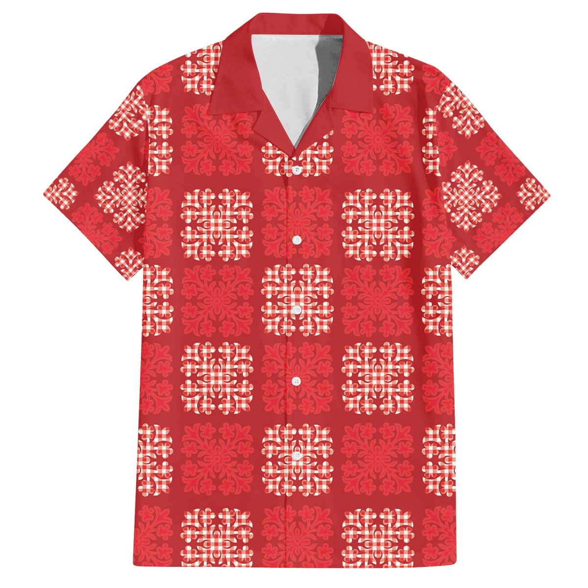 Red Palaka Quilt Hawaii Family Matching Off The Shoulder Long Sleeve Dress and Hawaiian Shirt Traditional Hawaii-plaid Pattern LT14 Dad's Shirt - Short Sleeve Red - Polynesian Pride