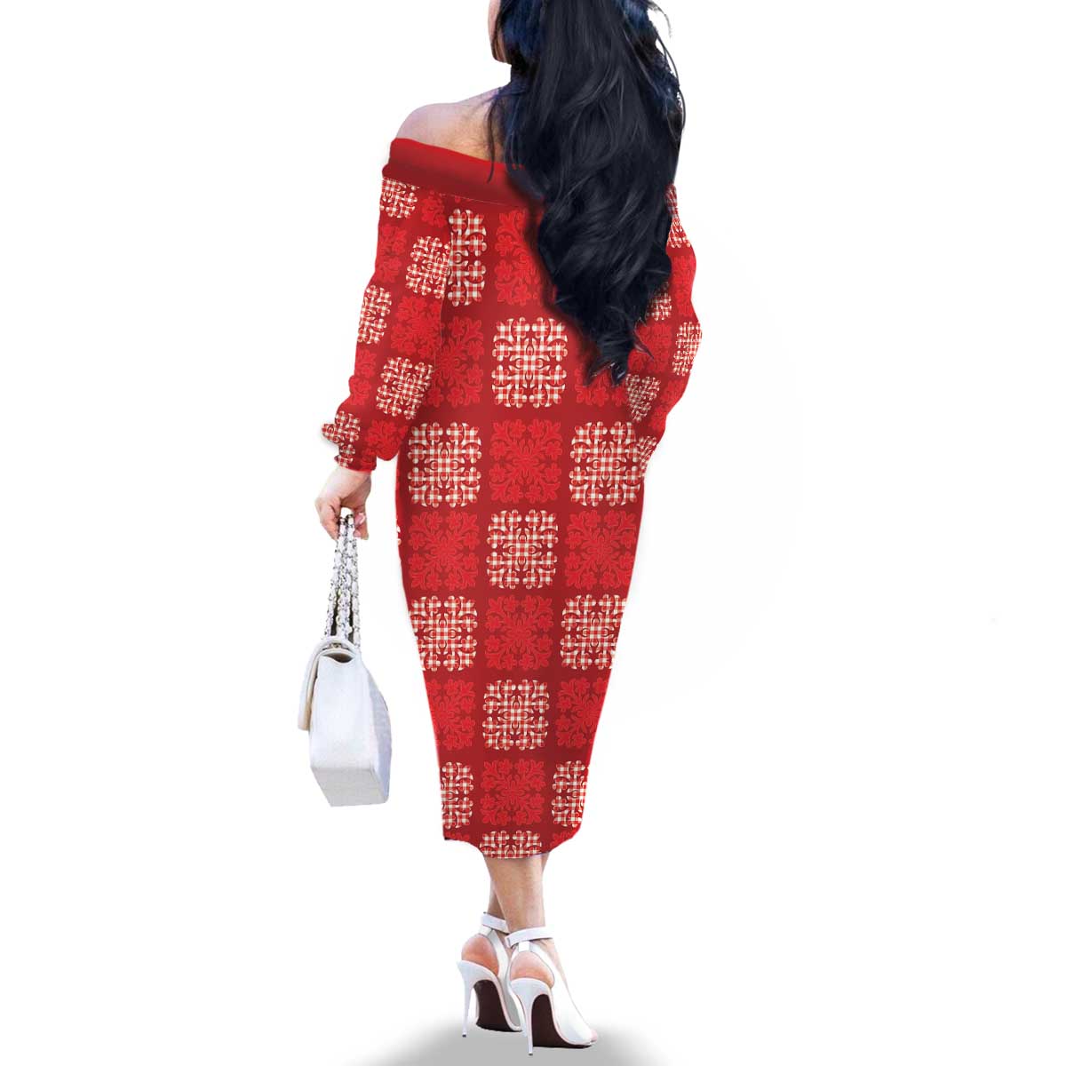 Red Palaka Quilt Hawaii Family Matching Off The Shoulder Long Sleeve Dress and Hawaiian Shirt Traditional Hawaii-plaid Pattern LT14 - Polynesian Pride