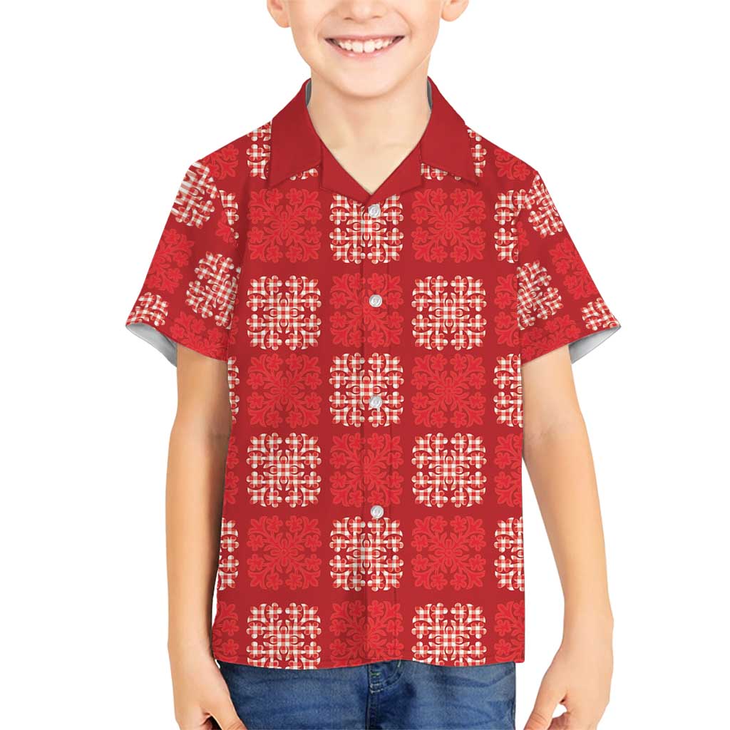Red Palaka Quilt Hawaii Family Matching Off Shoulder Maxi Dress and Hawaiian Shirt Traditional Hawaii-plaid Pattern - Polynesian Pride