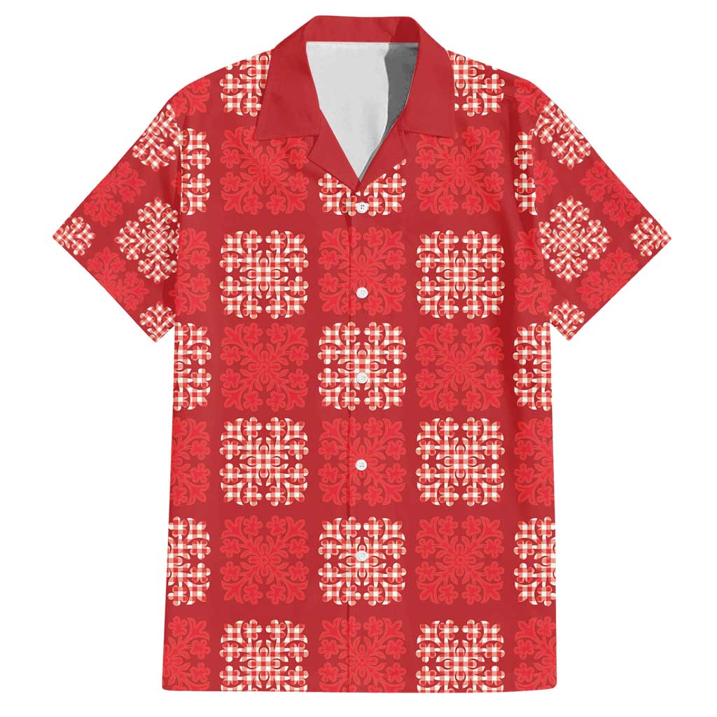 Red Palaka Quilt Hawaii Family Matching Off Shoulder Short Dress and Hawaiian Shirt Traditional Hawaii-plaid Pattern - Polynesian Pride