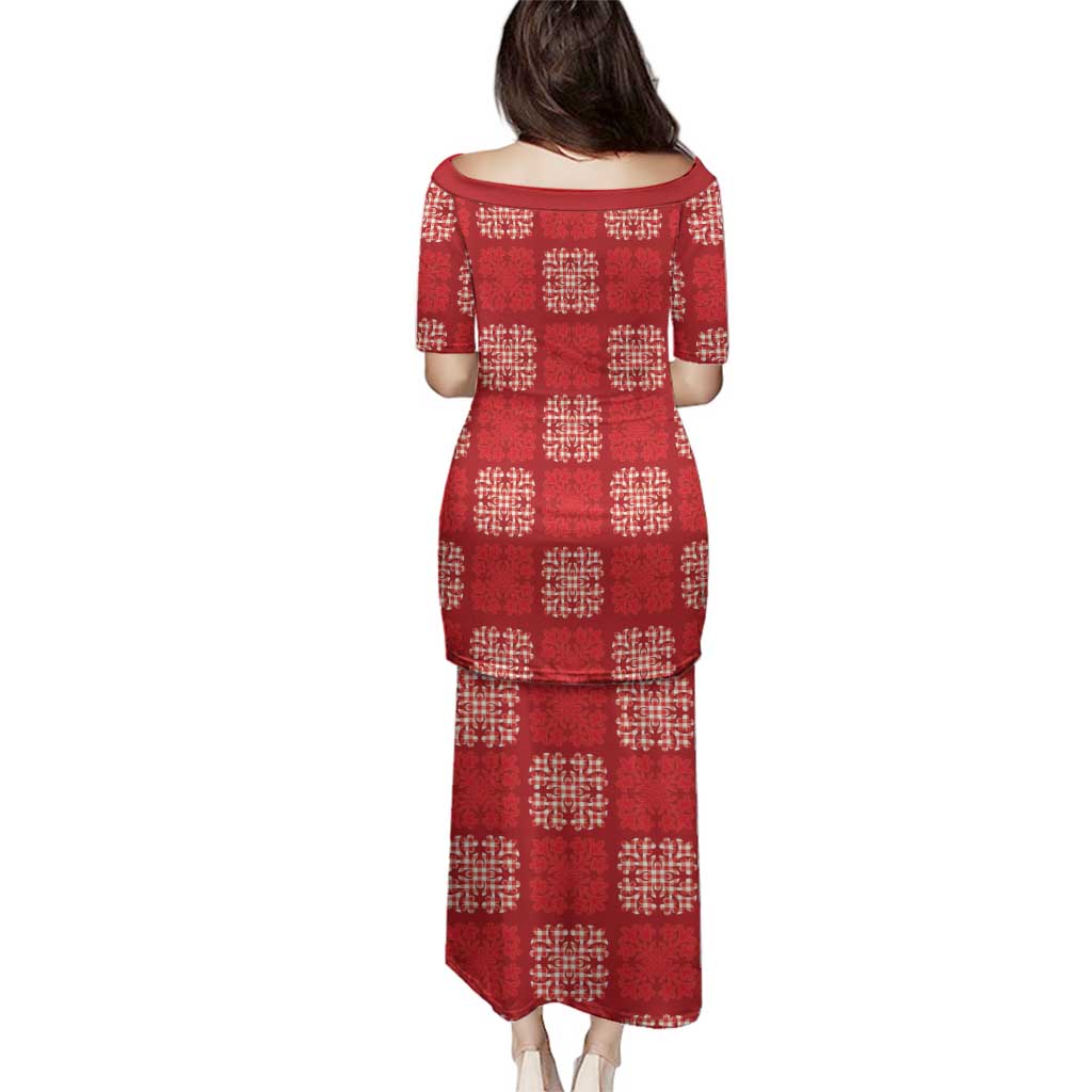 Red Palaka Quilt Hawaii Family Matching Puletasi and Hawaiian Shirt Traditional Hawaii-plaid Pattern - Polynesian Pride