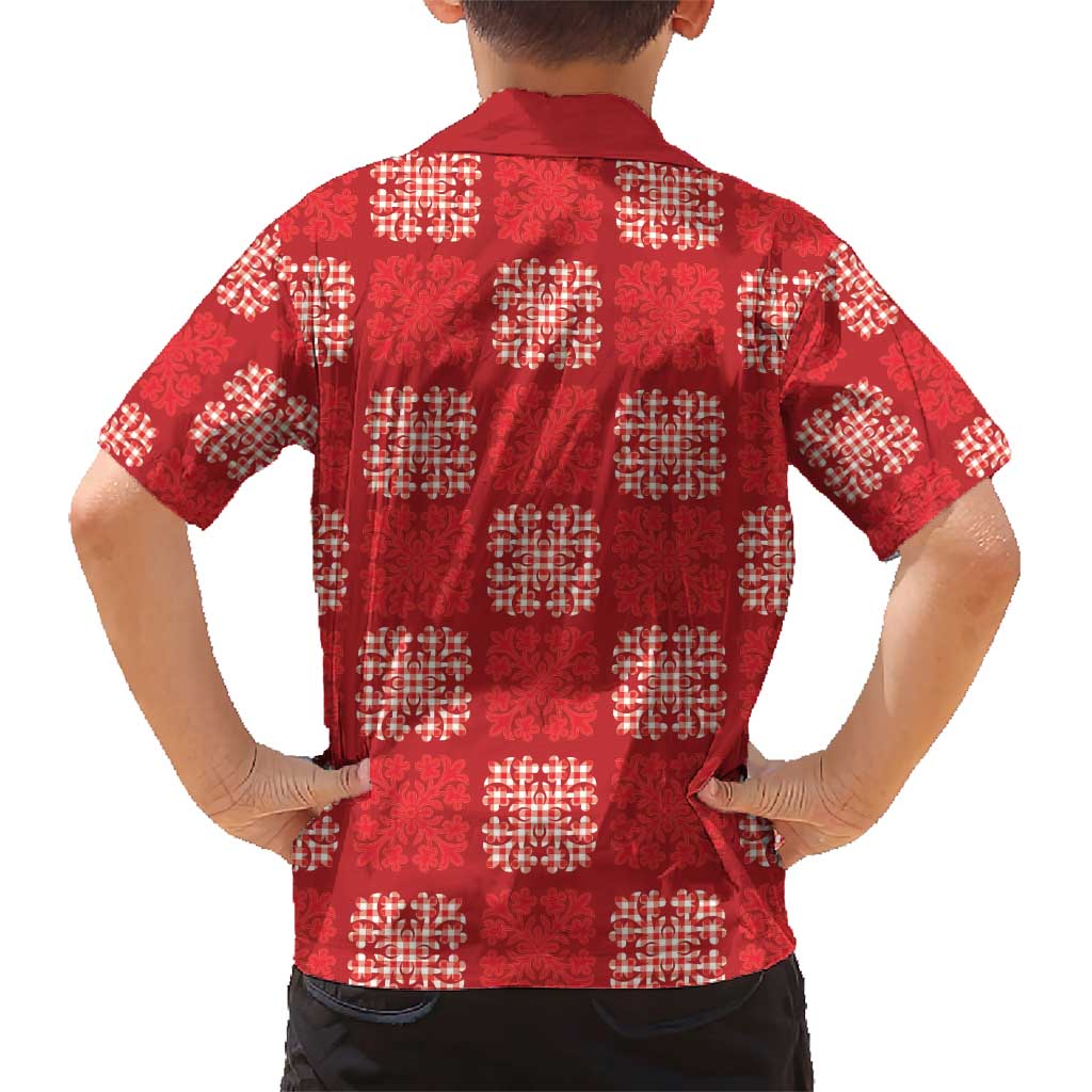 Red Palaka Quilt Hawaii Family Matching Short Sleeve Bodycon Dress and Hawaiian Shirt Traditional Hawaii-plaid Pattern LT14 - Polynesian Pride