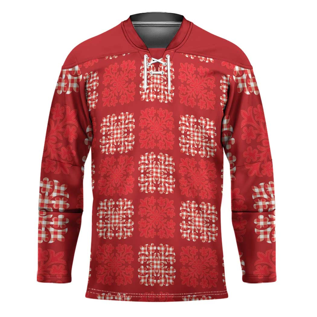 Red Palaka Quilt Hawaii Hockey Jersey Traditional Hawaii-plaid Pattern - Polynesian Pride