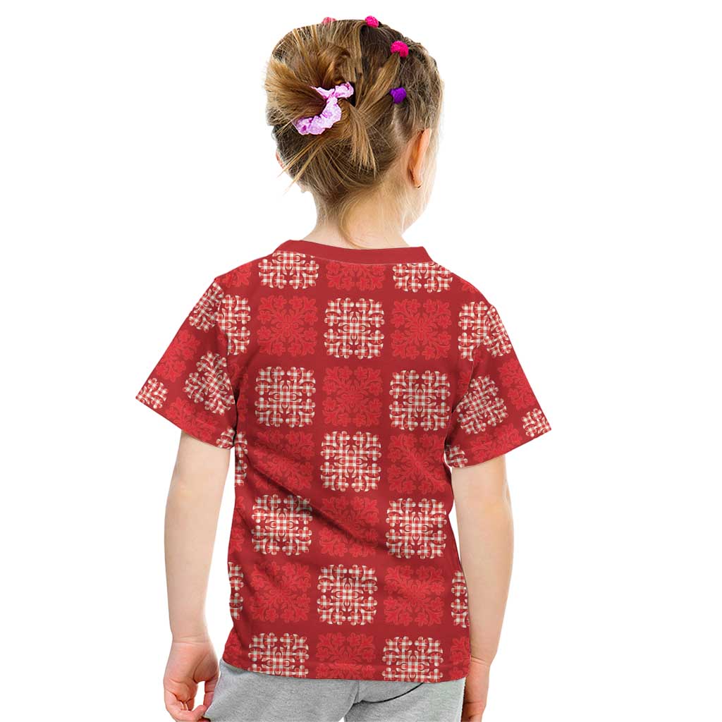 Red Palaka Quilt Hawaii Kid T Shirt Traditional Hawaii-plaid Pattern - Polynesian Pride
