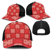 Red Palaka Quilt Hawaii Mesh Trucker Cap Traditional Hawaii-plaid Pattern - Polynesian Pride