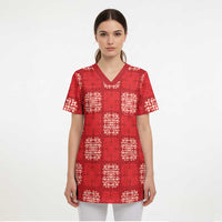 Red Palaka Quilt Hawaii Scrub Top Traditional Hawaii-plaid Pattern - Polynesian Pride