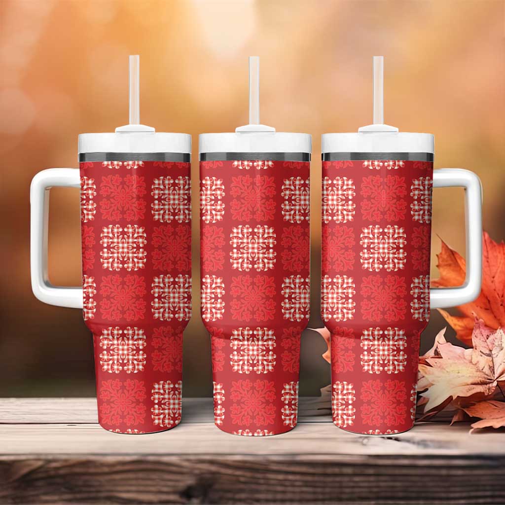 Red Palaka Quilt Hawaii Tumbler With Handle Traditional Hawaii-plaid Pattern - Polynesian Pride