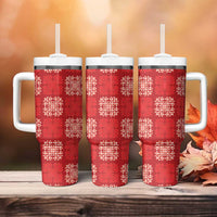 Red Palaka Quilt Hawaii Tumbler With Handle Traditional Hawaii-plaid Pattern - Polynesian Pride
