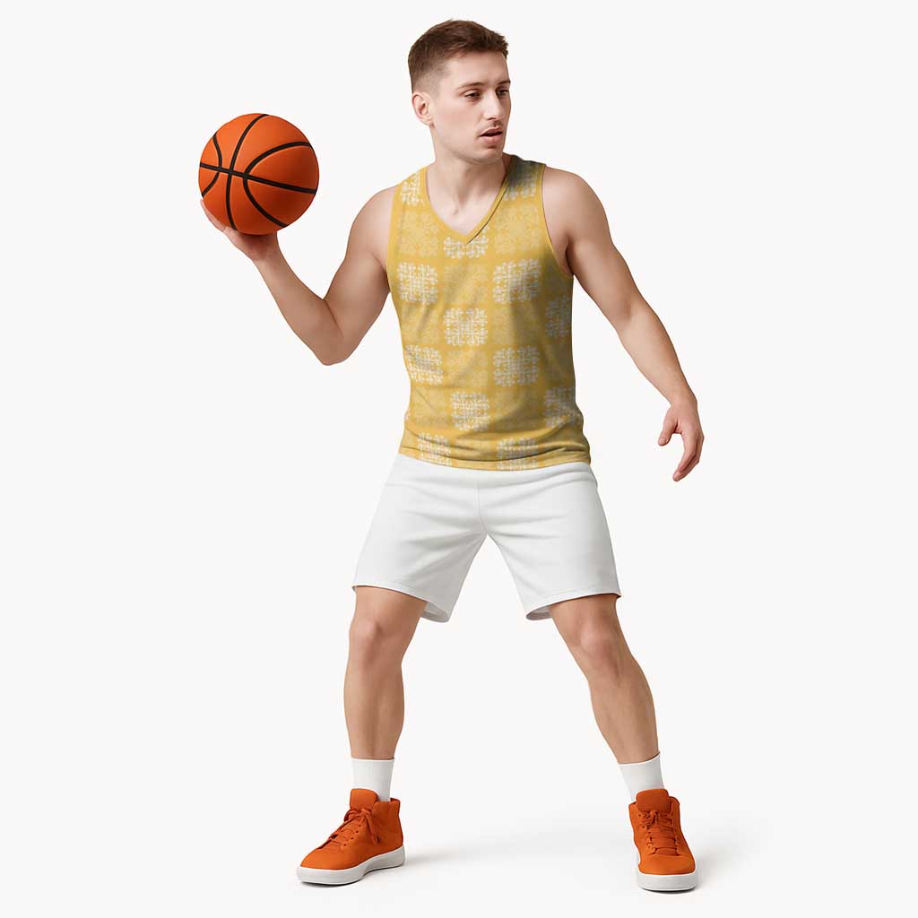 Yellow Palaka Quilt Hawaii Basketball Jersey Traditional Hawaii-plaid Pattern - Polynesian Pride