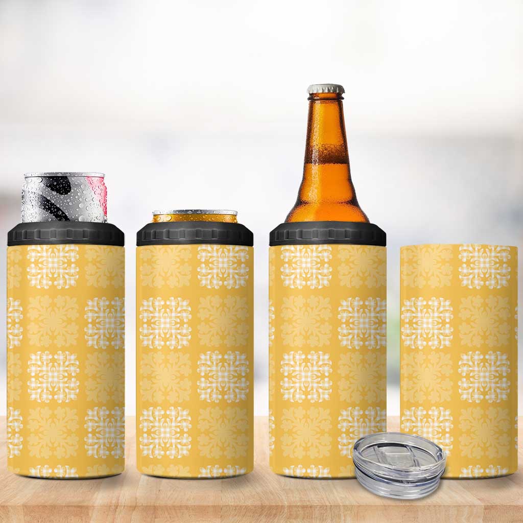 Yellow Palaka Quilt Hawaii 4 in 1 Can Cooler Tumbler Traditional Hawaii-plaid Pattern - Polynesian Pride