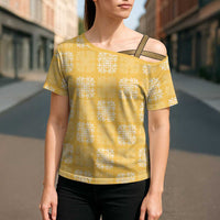 Yellow Palaka Quilt Hawaii Cross Shoulder Shirt Traditional Hawaii-plaid Pattern - Polynesian Pride