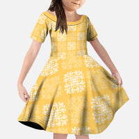 Yellow Palaka Quilt Hawaii Family Matching Long Sleeve Bodycon Dress and Hawaiian Shirt Traditional Hawaii-plaid Pattern LT14 Daughter's Dress Yellow - Polynesian Pride