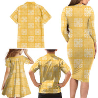 Yellow Palaka Quilt Hawaii Family Matching Long Sleeve Bodycon Dress and Hawaiian Shirt Traditional Hawaii-plaid Pattern LT14 - Polynesian Pride