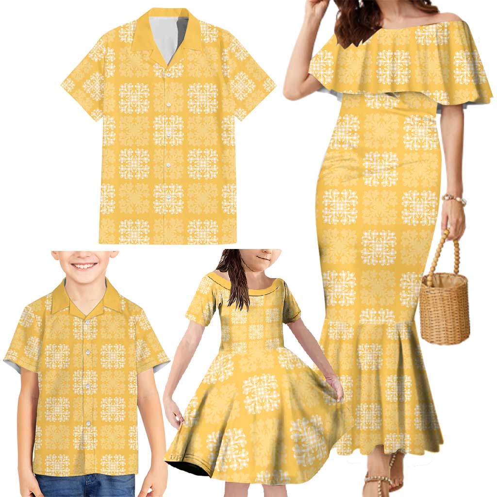Yellow Palaka Quilt Hawaii Family Matching Mermaid Dress and Hawaiian Shirt Traditional Hawaii-plaid Pattern LT14 - Polynesian Pride