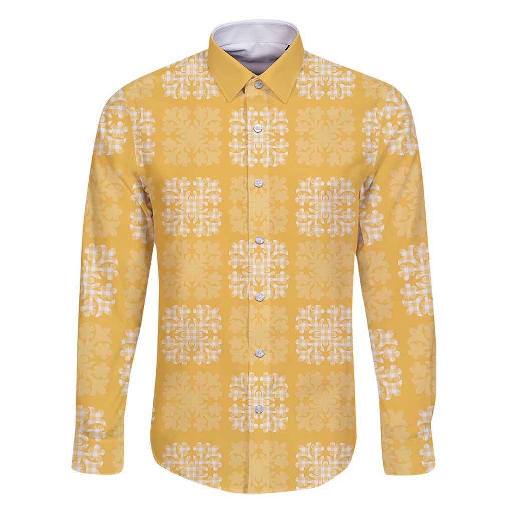 Yellow Palaka Quilt Hawaii Family Matching Mermaid Dress and Hawaiian Shirt Traditional Hawaii-plaid Pattern LT14 Dad's Shirt - Long Sleeve Yellow - Polynesian Pride