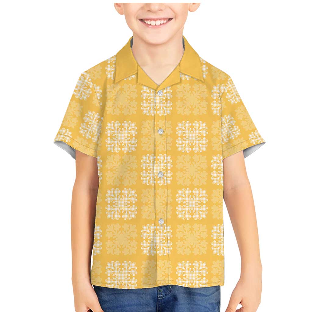 Yellow Palaka Quilt Hawaii Family Matching Mermaid Dress and Hawaiian Shirt Traditional Hawaii-plaid Pattern LT14 Son's Shirt Yellow - Polynesian Pride