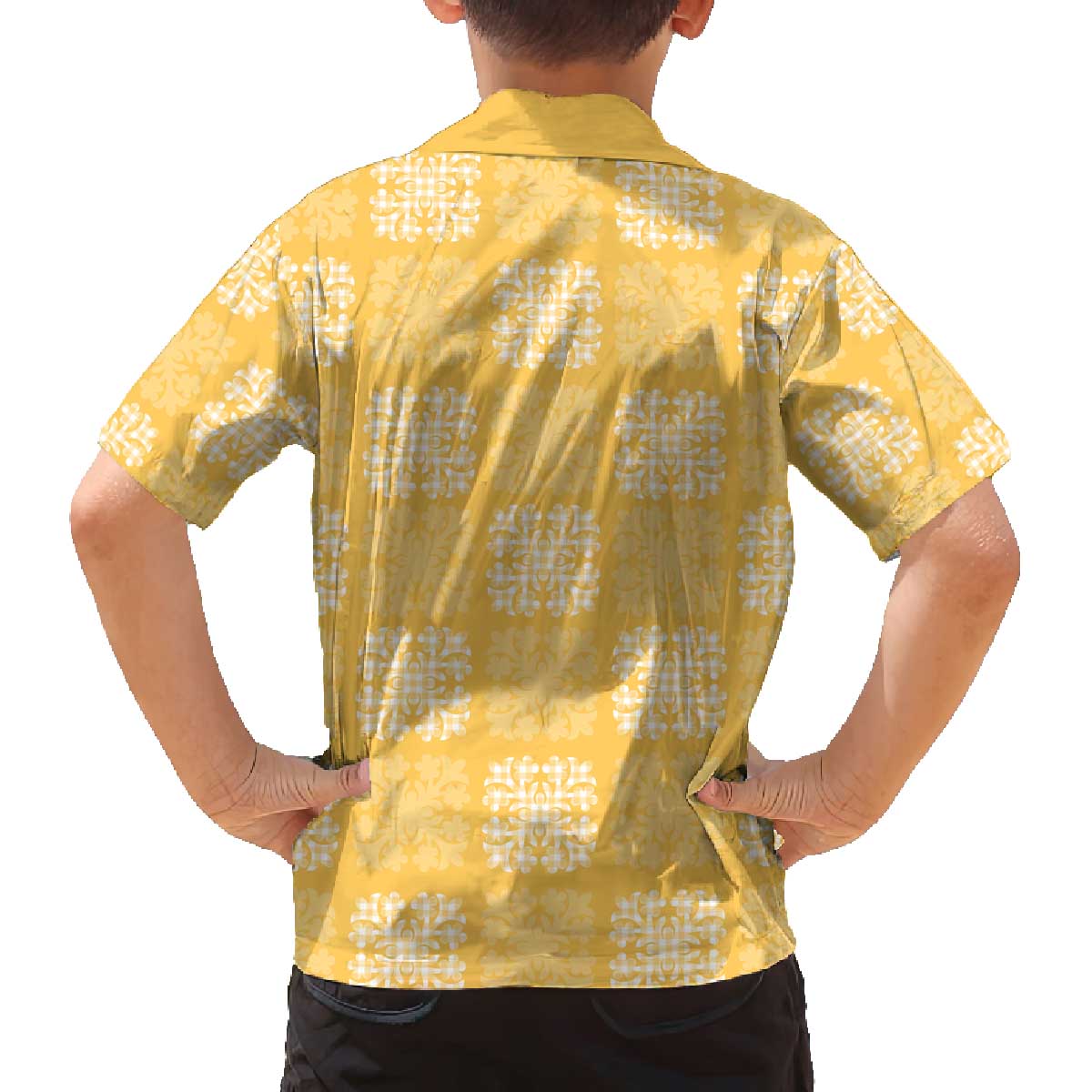 Yellow Palaka Quilt Hawaii Family Matching Off The Shoulder Long Sleeve Dress and Hawaiian Shirt Traditional Hawaii-plaid Pattern LT14 - Polynesian Pride