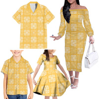 Yellow Palaka Quilt Hawaii Family Matching Off The Shoulder Long Sleeve Dress and Hawaiian Shirt Traditional Hawaii-plaid Pattern LT14 - Polynesian Pride