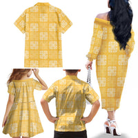 Yellow Palaka Quilt Hawaii Family Matching Off The Shoulder Long Sleeve Dress and Hawaiian Shirt Traditional Hawaii-plaid Pattern LT14 - Polynesian Pride